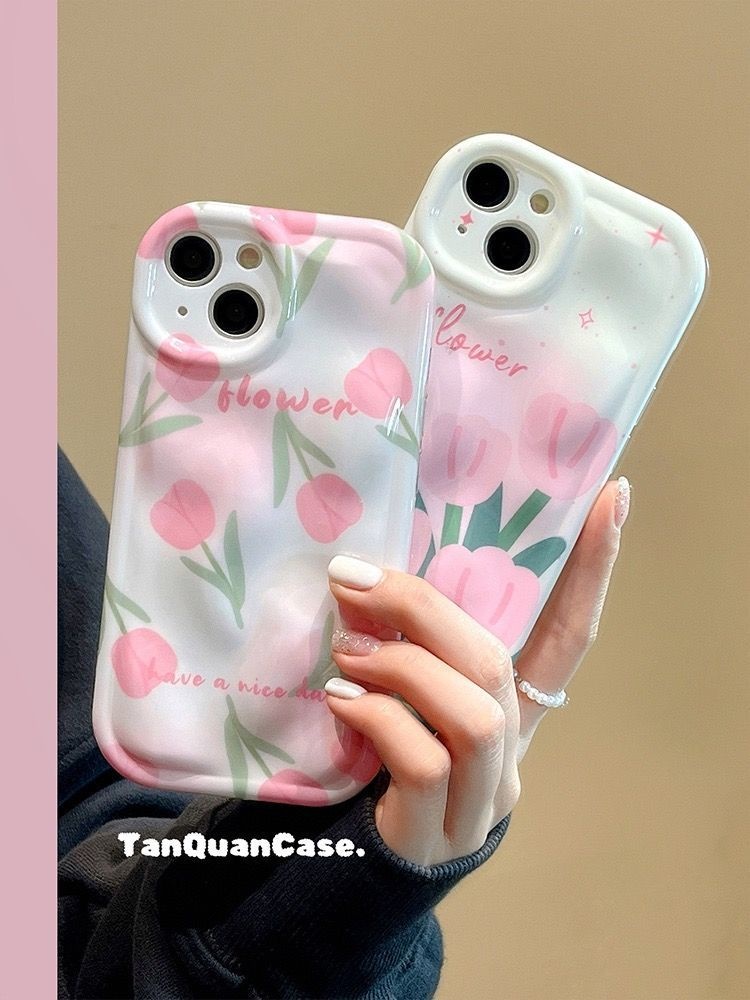 IPHONE Casing Ponsel Desain Tulip Meteorite Spring Pink Kompatibel Dengan Iphone12 13 14 11 Pro Max Qqsdf