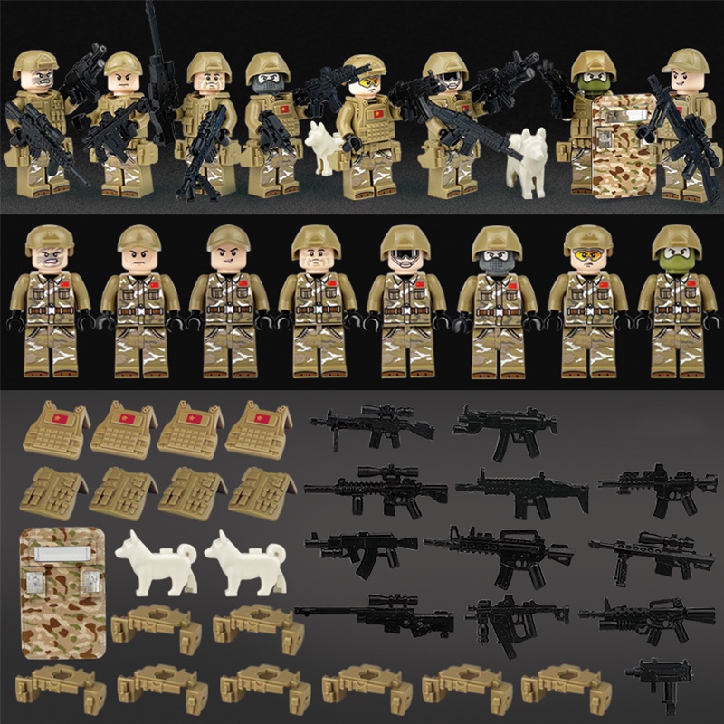 Pasukan Khusus Mini Action Figure Militer Senjata Aksesoris Game Puzzle