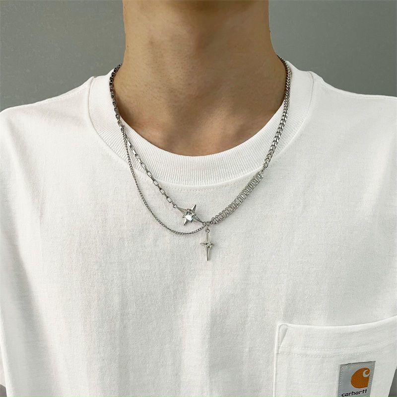 Cross Awn Star Splicing Necklace Accessories Senior Sense Hip Hop