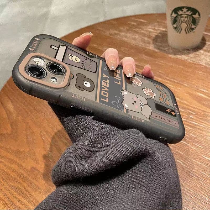 IPHONE Casing Ponsel Desain Beruang Teh Susu Transparan Hitam Dan Putih Kompatibel Dengan Iphone12 13 14 11 Pro Max X Xs Max Xr zzqwx