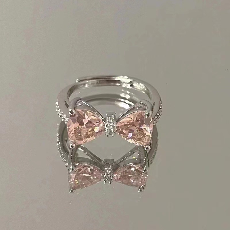 Aksesoris Cincin Busur Berlian Pink Kepribadian Fashion