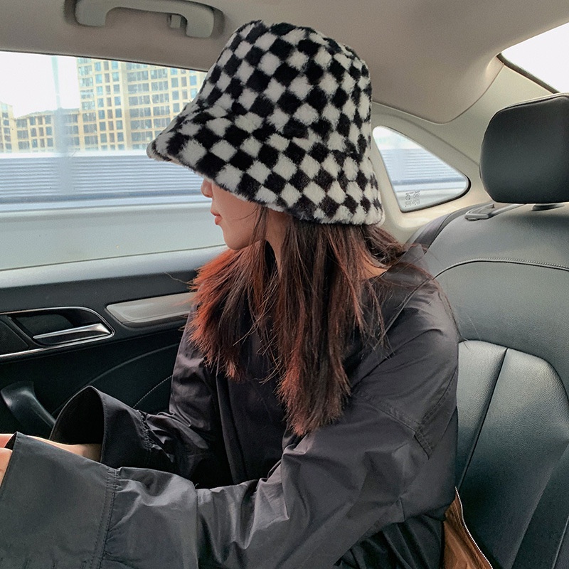 Topi Nelayan Checkerboard Aksesoris Versi Korea Kepribadian Sederhana