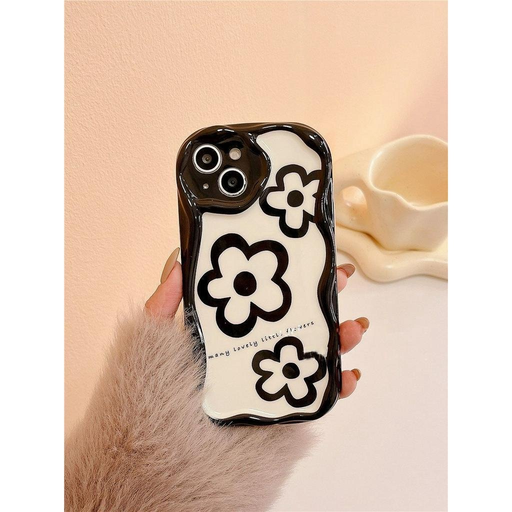 IPHONE Casing Ponsel Desain Tiga Bunga Hitam Keriting Trendi Kompatibel Dengan Iphone12 13 14 11 Pro Max X Xs Max Xr GGFFPP