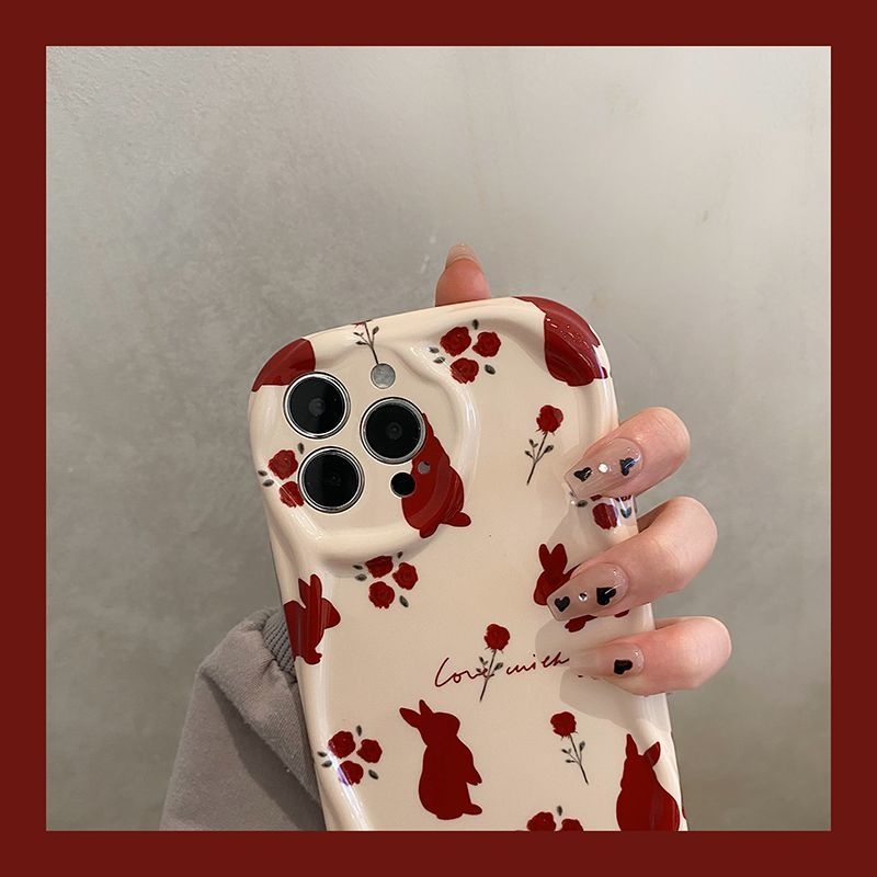 New Wave Red Rose And  Cartoon Rabbit Design Phone Case Compatible With IPhone 12 13 14 11 Pro Max X Xs Max Xr Ffdxs