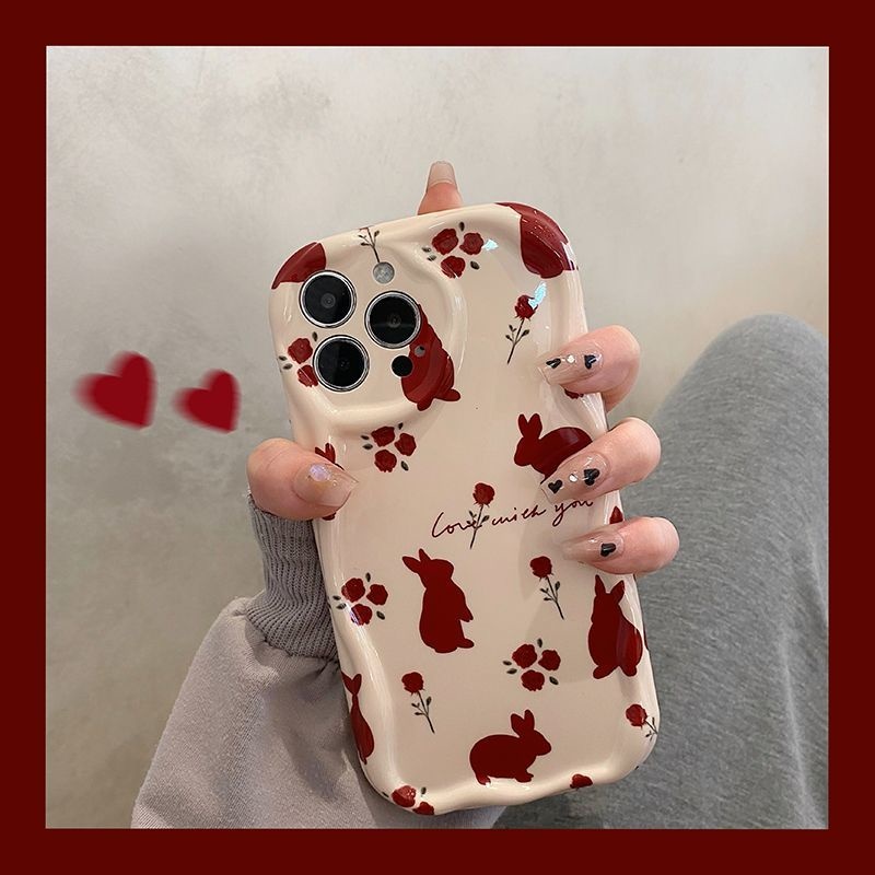 New Wave Red Rose And  Cartoon Rabbit Design Phone Case Compatible With IPhone 12 13 14 11 Pro Max X Xs Max Xr Ffdxs