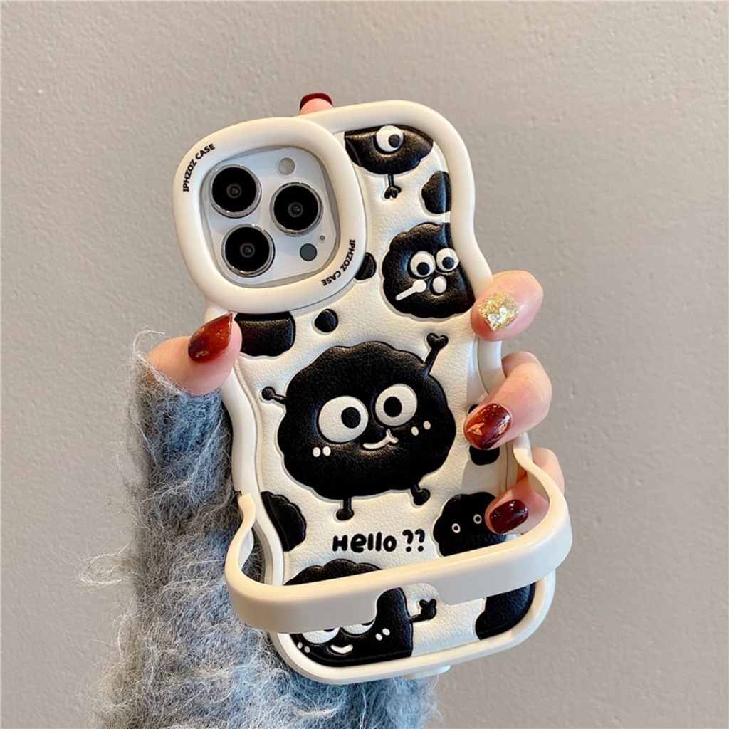 IPHONE Casing Ponsel Desain Bentuk Gelombang Monster Hitam Kecil Kartun Lucu Kompatibel Dengan Iphone12 13 14 11 Pro Max Fddr