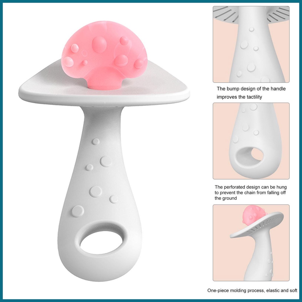 Permen Teether Jamur Stereoskopik Silika Gel Penggiling Gigi Mainan Bayi 8cm
