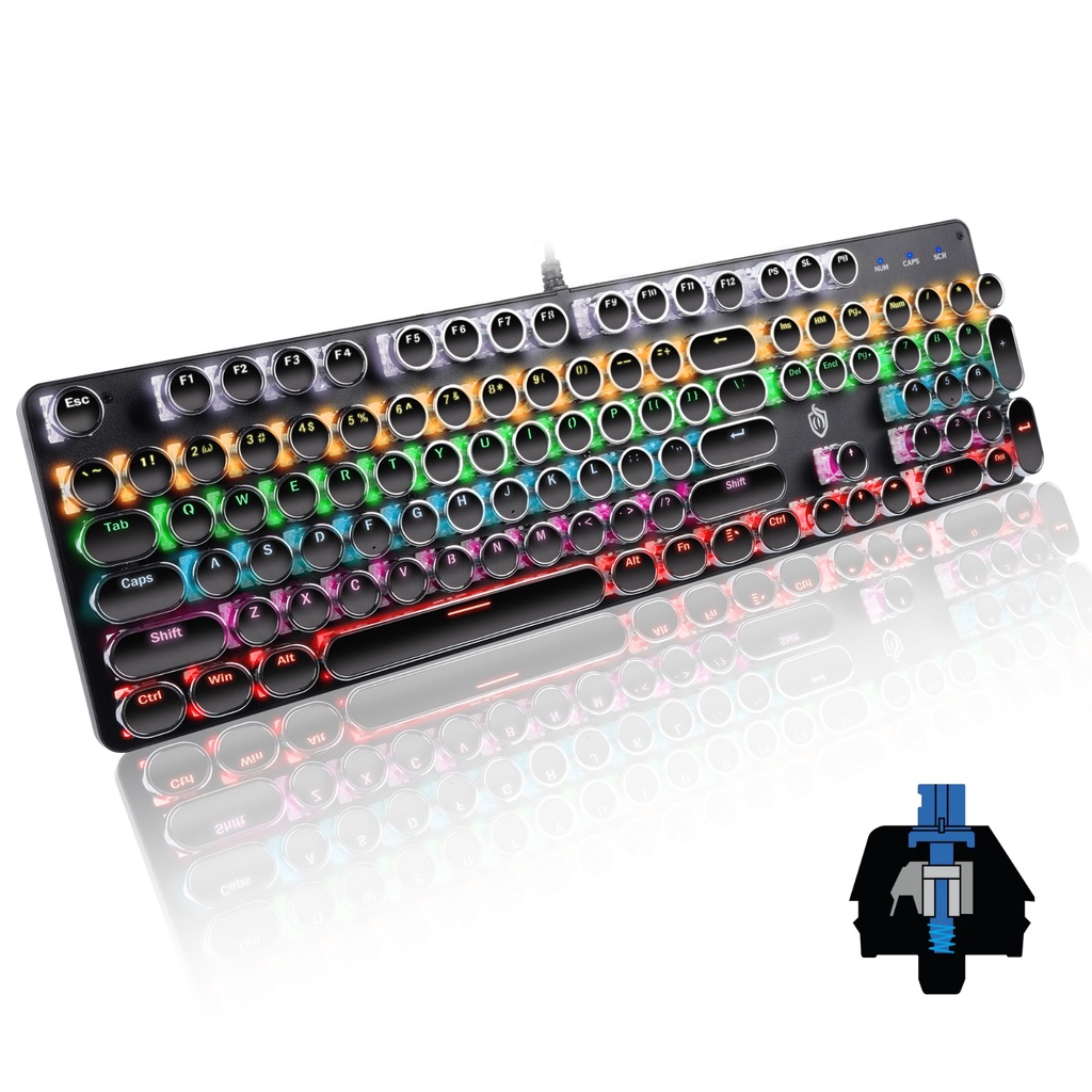 Wired Retro Punk Mechanical Keyboard English Layout 104 Keys Backlit Anti-Ghosting Gaming Keyboard Blue/Black/Tawny Switch