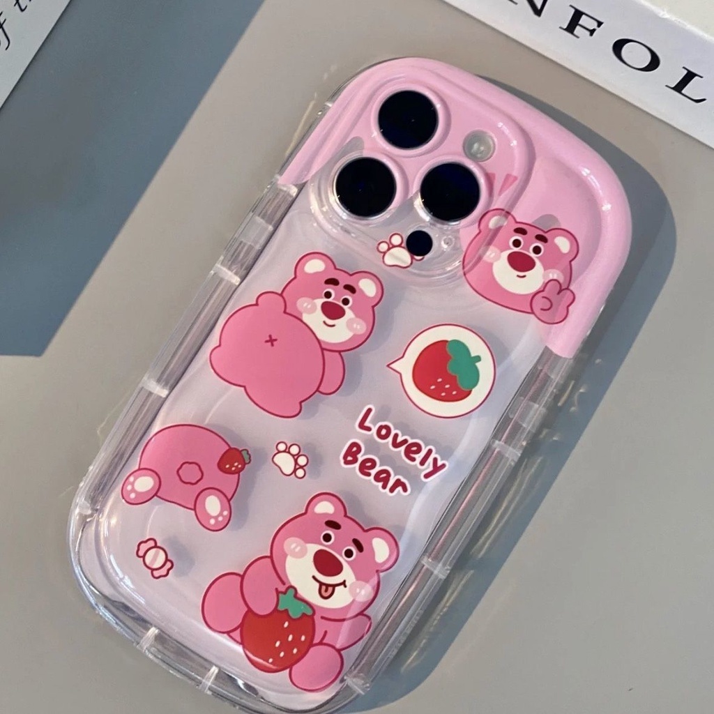 IPHONE Casing Ponsel Desain Beruang Strawberry Pink Transparan Kompatibel Dengan Iphone12 13 14 11 Pro Max X Xs Max Xrpjgg