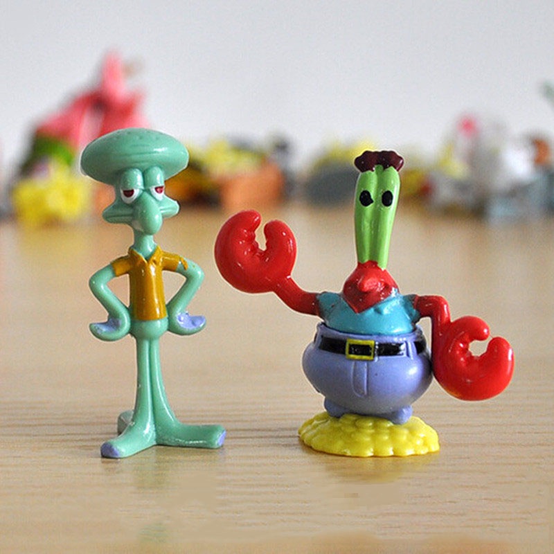 10pcs/8pcs/6pcs Set SpongeBob Squarepants Figure Patrick Star Figurine Boneka Mainan Topper Kue