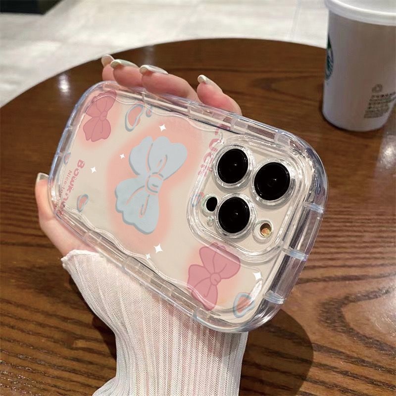 IPHONE Casing Ponsel Desain Bantal Udara Busur Pink Perempuan Kompatibel Dengan Iphone12 13 14 11 Pro Max X Xs Max Xr Ttbvb