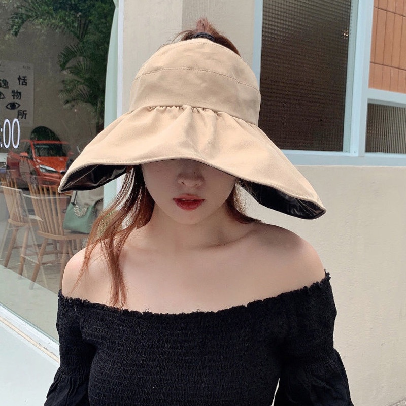 Brim Besar Kosong Top Sun Hat Tabir Surya Penutup Wajah Simple Casual