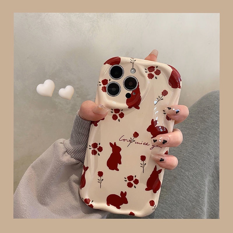 New Wave Red Rose And  Cartoon Rabbit Design Phone Case Compatible With IPhone 12 13 14 11 Pro Max X Xs Max Xr Ffdxs