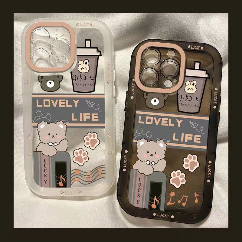 IPHONE Casing Ponsel Desain Beruang Teh Susu Transparan Hitam Dan Putih Kompatibel Dengan Iphone12 13 14 11 Pro Max X Xs Max Xr zzqwx