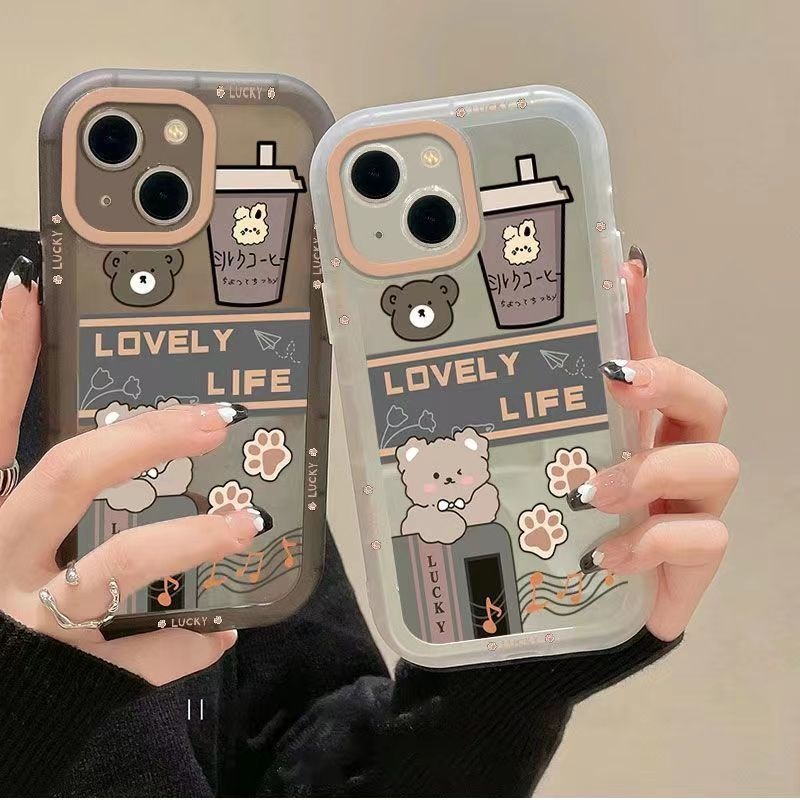 IPHONE Casing Ponsel Desain Beruang Teh Susu Transparan Hitam Dan Putih Kompatibel Dengan Iphone12 13 14 11 Pro Max X Xs Max Xr zzqwx