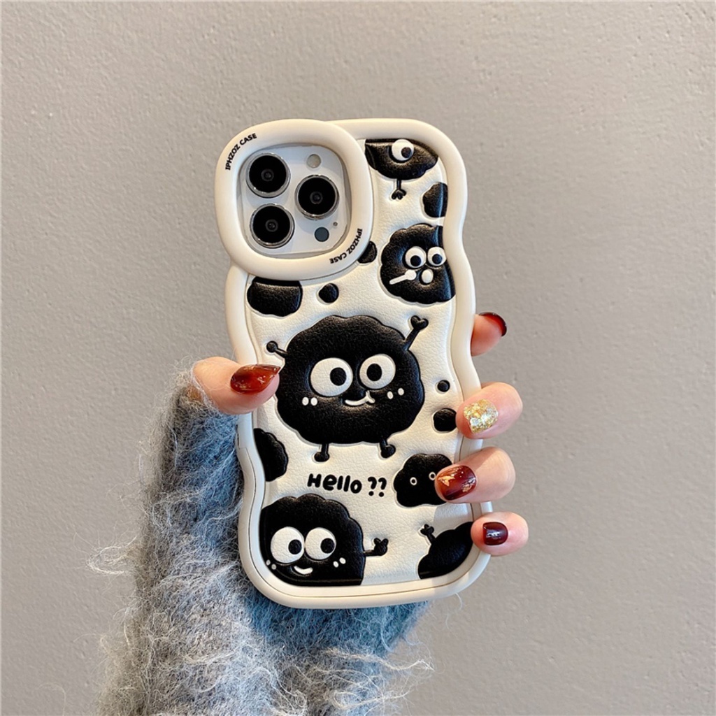 IPHONE Casing Ponsel Desain Bentuk Gelombang Monster Hitam Kecil Kartun Lucu Kompatibel Dengan Iphone12 13 14 11 Pro Max Fddr