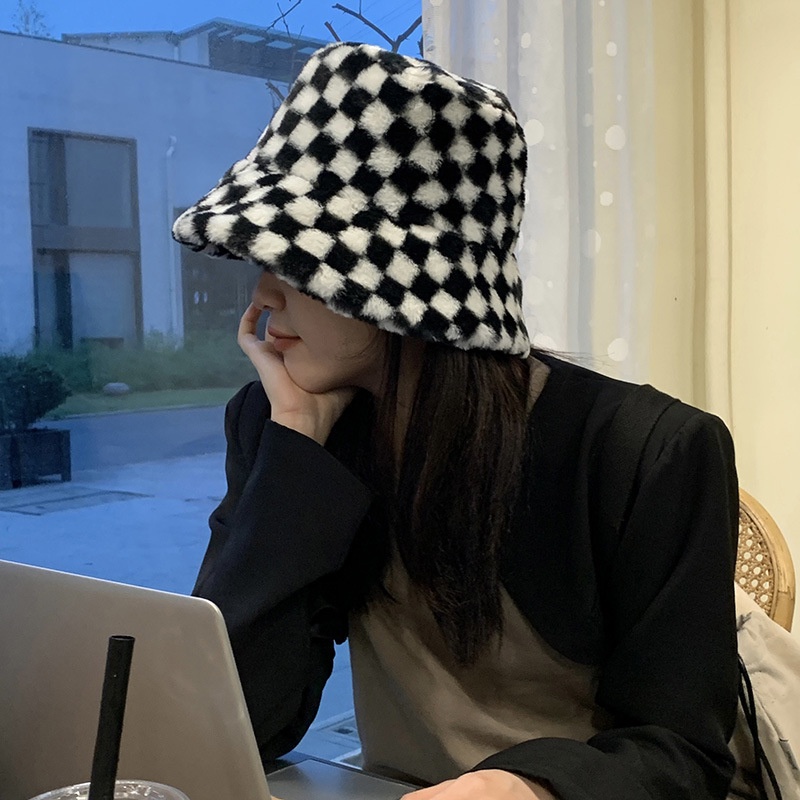 Topi Nelayan Checkerboard Aksesoris Versi Korea Kepribadian Sederhana