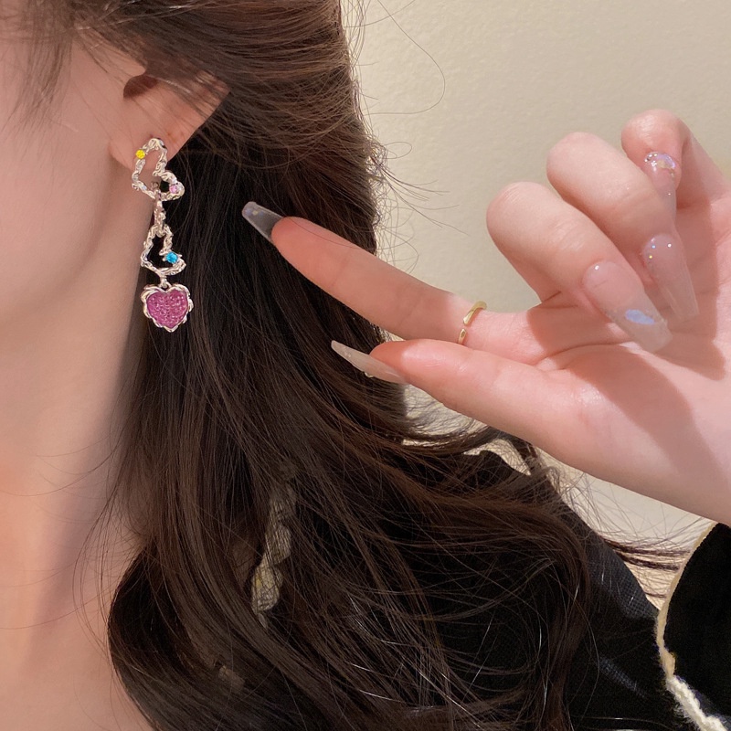 Anting Rumbai Cinta Ungu Lipit Aksesoris Kepribadian Fashion Mewah Ringan