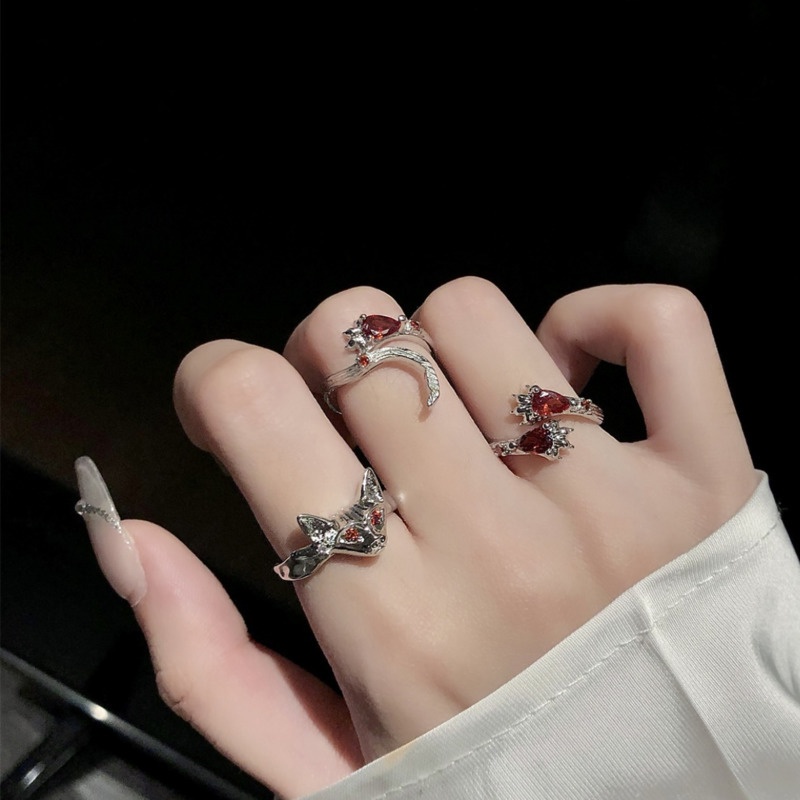 Cincin Zirkon Merah Aksesoris Pasang Indah Kepribadian Fashion Gelap