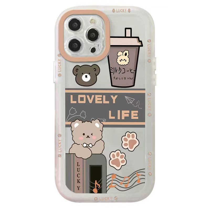 IPHONE Casing Ponsel Desain Beruang Teh Susu Transparan Hitam Dan Putih Kompatibel Dengan Iphone12 13 14 11 Pro Max X Xs Max Xr zzqwx