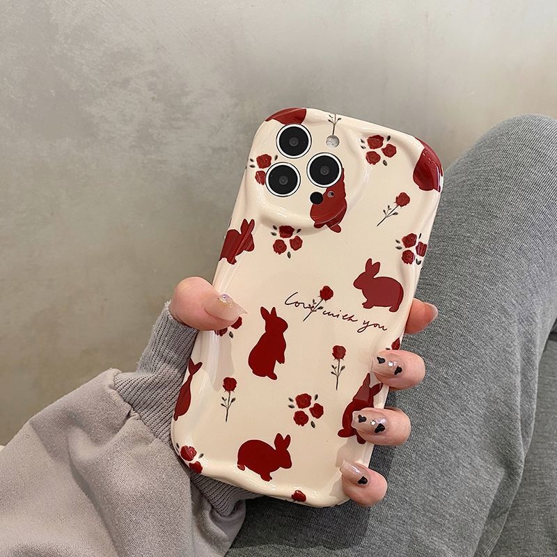 New Wave Red Rose And  Cartoon Rabbit Design Phone Case Compatible With IPhone 12 13 14 11 Pro Max X Xs Max Xr Ffdxs