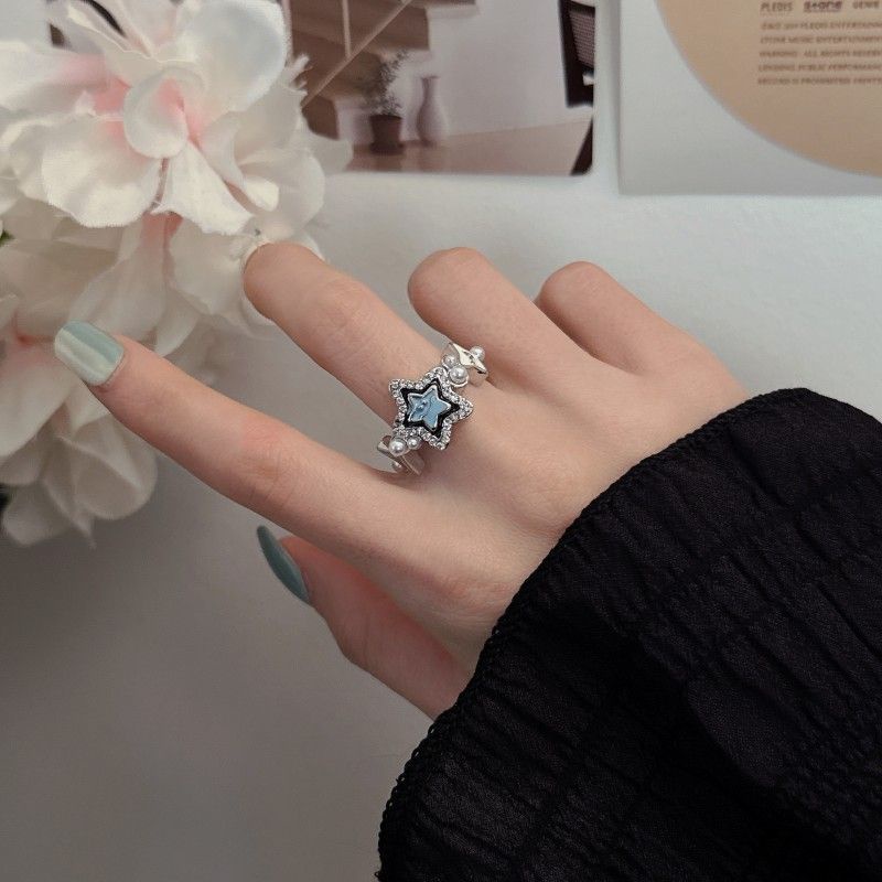 Pentacle Cincin Terbuka Aksesoris Indah Versi Korea Retro Pasang