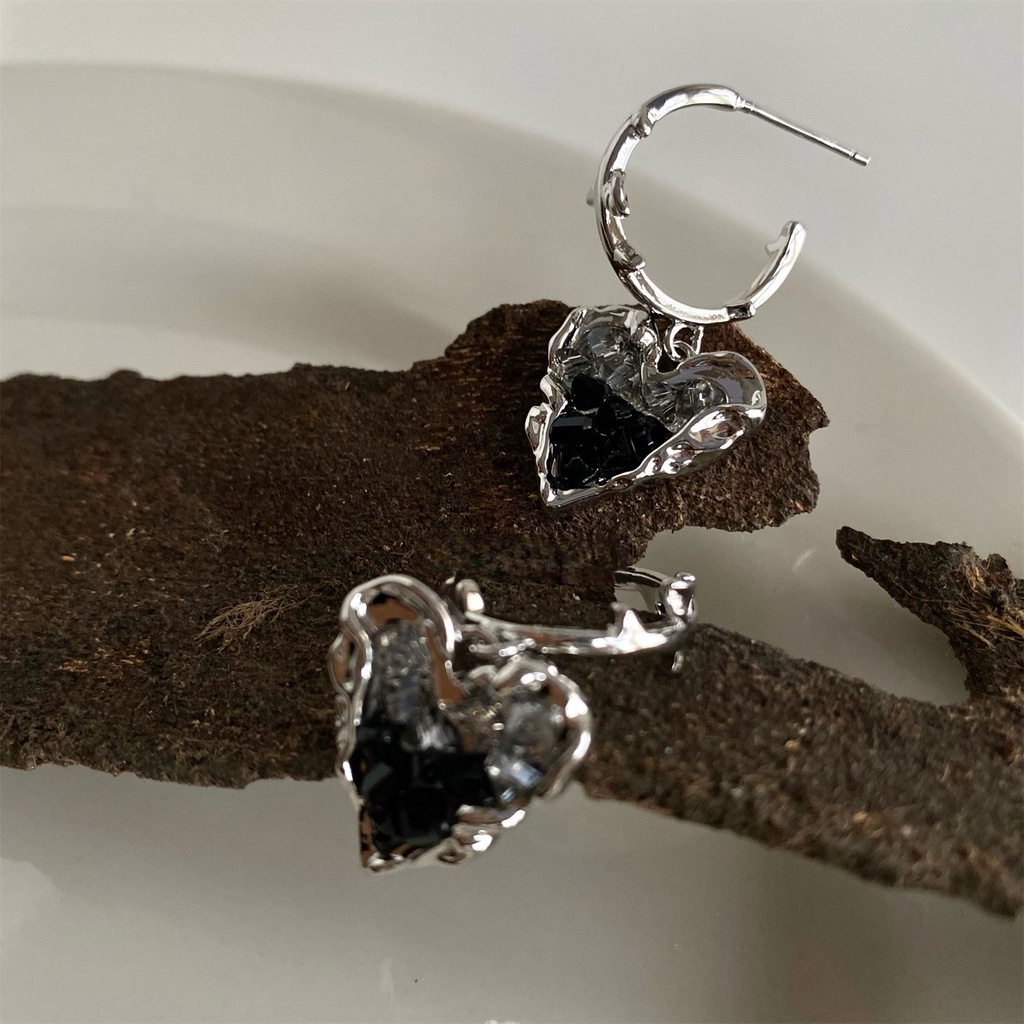 Black Love Crystal Earrings Accessories Temperament Retro Personality