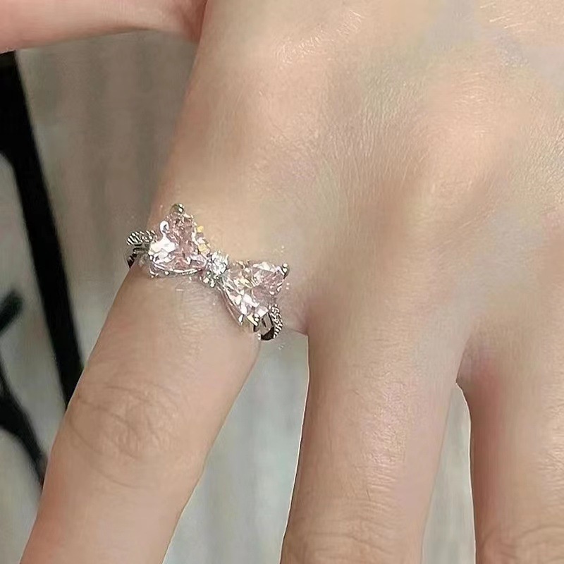 Aksesoris Cincin Busur Berlian Pink Kepribadian Fashion