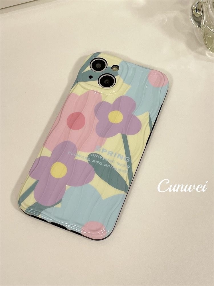 IPHONE Casing Ponsel Desain Bunga Lukisan Minyak Musim Semi Melambai Air Kompatibel Dengan Iphone12 13 14 11 Pro Max Gfslk