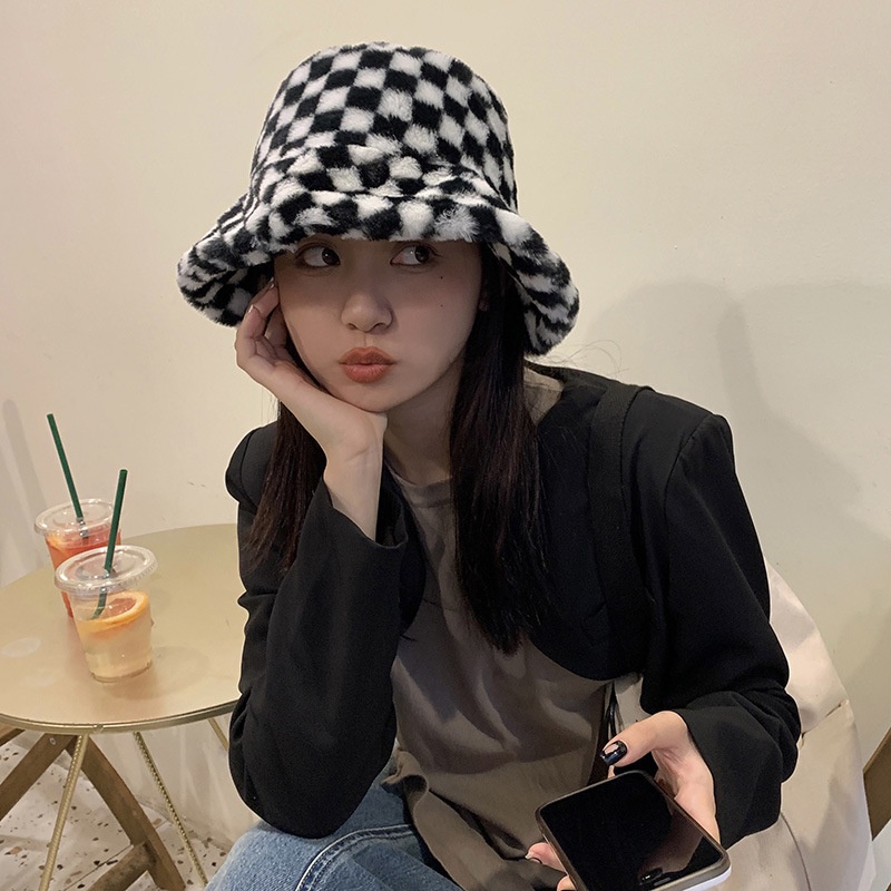 Topi Nelayan Checkerboard Aksesoris Versi Korea Kepribadian Sederhana