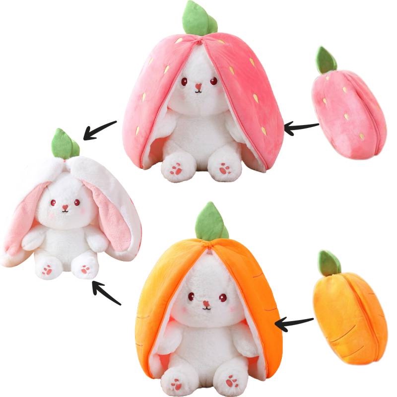 Strawberry Rabbit Fruits Plush, Cute Bunny Plush Toy Telinga Panjang Buah Hewan Boneka Boneka, Wortel Outfit Kostum, Boneka Boneka Cosplay Plush Mainan Untuk Anak Bayi Hadiah