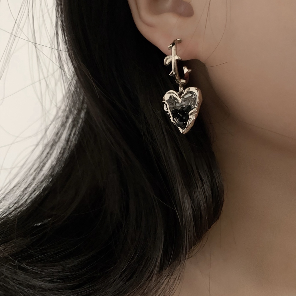 Black Love Crystal Earrings Accessories Temperament Retro Personality