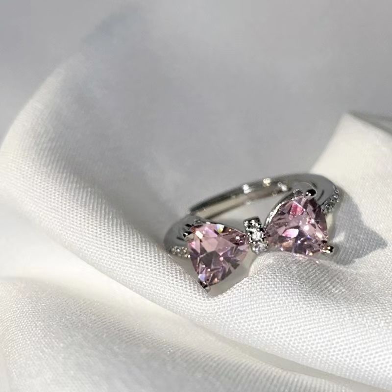 Aksesoris Cincin Busur Berlian Pink Kepribadian Fashion