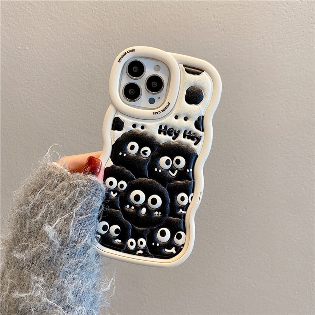 IPHONE Casing Ponsel Desain Bentuk Gelombang Monster Hitam Kecil Kartun Lucu Kompatibel Dengan Iphone12 13 14 11 Pro Max Fddr