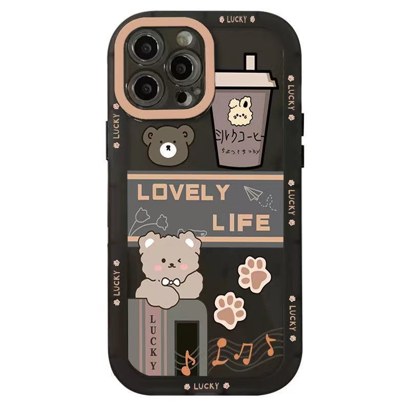 IPHONE Casing Ponsel Desain Beruang Teh Susu Transparan Hitam Dan Putih Kompatibel Dengan Iphone12 13 14 11 Pro Max X Xs Max Xr zzqwx