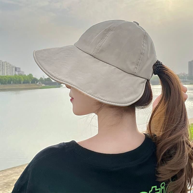 Big Eaves Topi Nelayan Pelindung Matahari Tabir Surya Dapat Diikat Ponytail Versi Korea