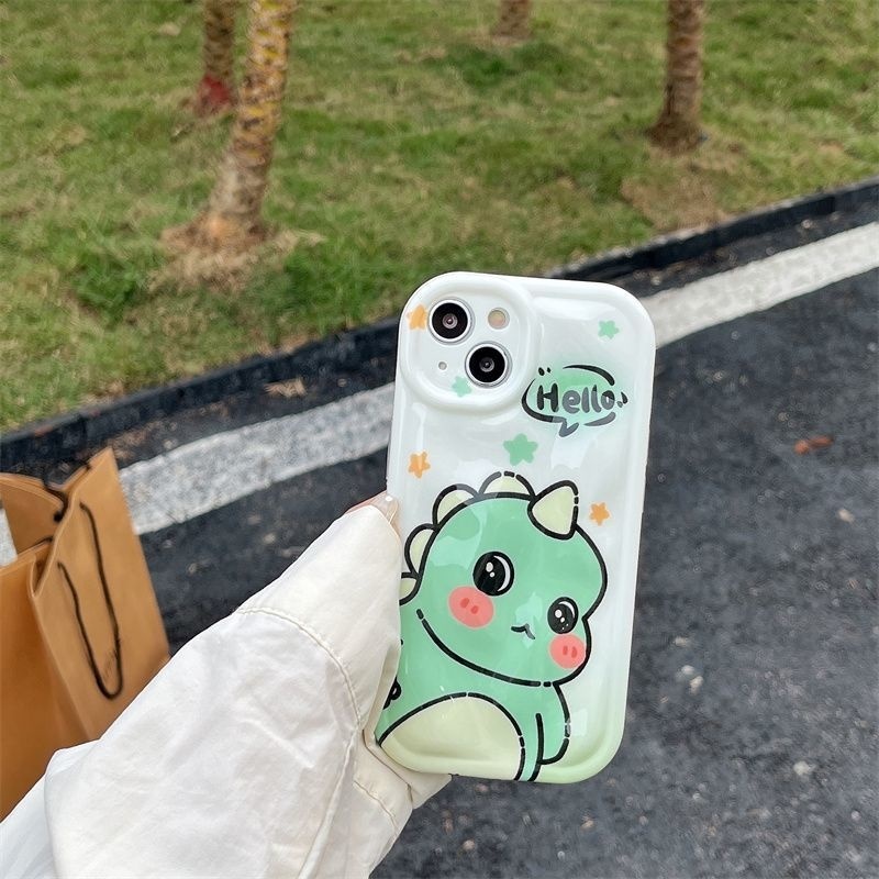 IPHONE Casing Ponsel Desain Dinosaurus Kecil Kartun Lucu Hijau Kompatibel Dengan Iphone12 13 14 11 Pro Max Rtrfg