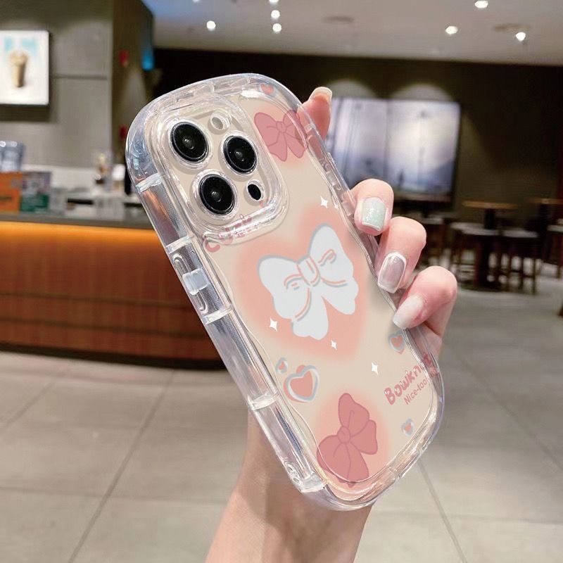 IPHONE Casing Ponsel Desain Bantal Udara Busur Pink Perempuan Kompatibel Dengan Iphone12 13 14 11 Pro Max X Xs Max Xr Ttbvb