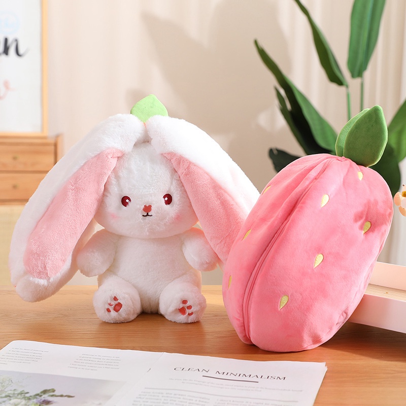 Strawberry Rabbit Fruits Plush, Cute Bunny Plush Toy Telinga Panjang Buah Hewan Boneka Boneka, Wortel Outfit Kostum, Boneka Boneka Cosplay Plush Mainan Untuk Anak Bayi Hadiah