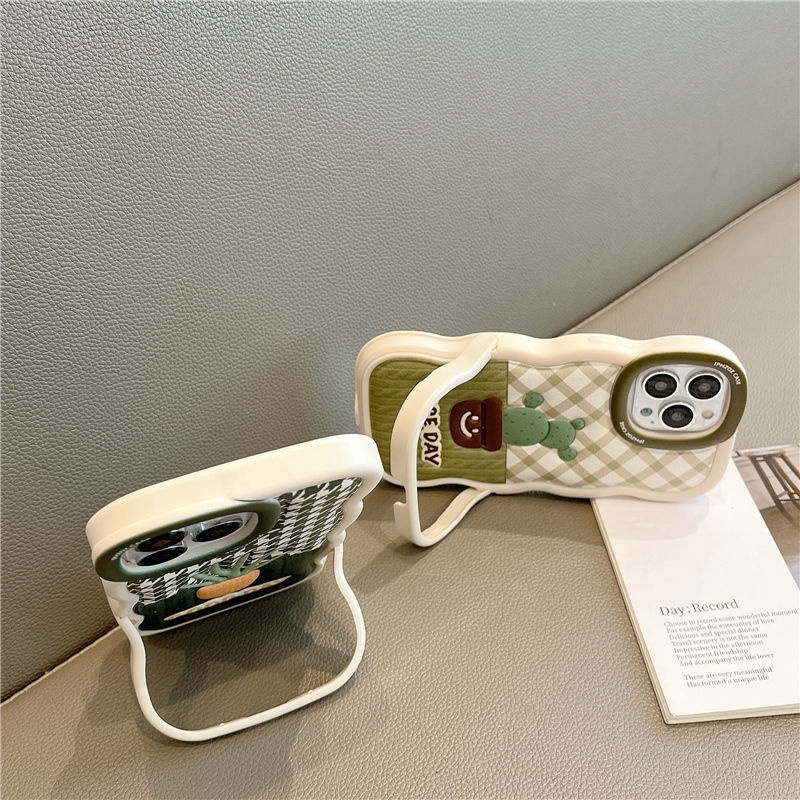 IPHONE Casing Ponsel Desain Bentuk Gelombang Kaktus Pot Segar Kecil Kompatibel Dengan Iphone12 13 14 11 Pro Max Gfvd