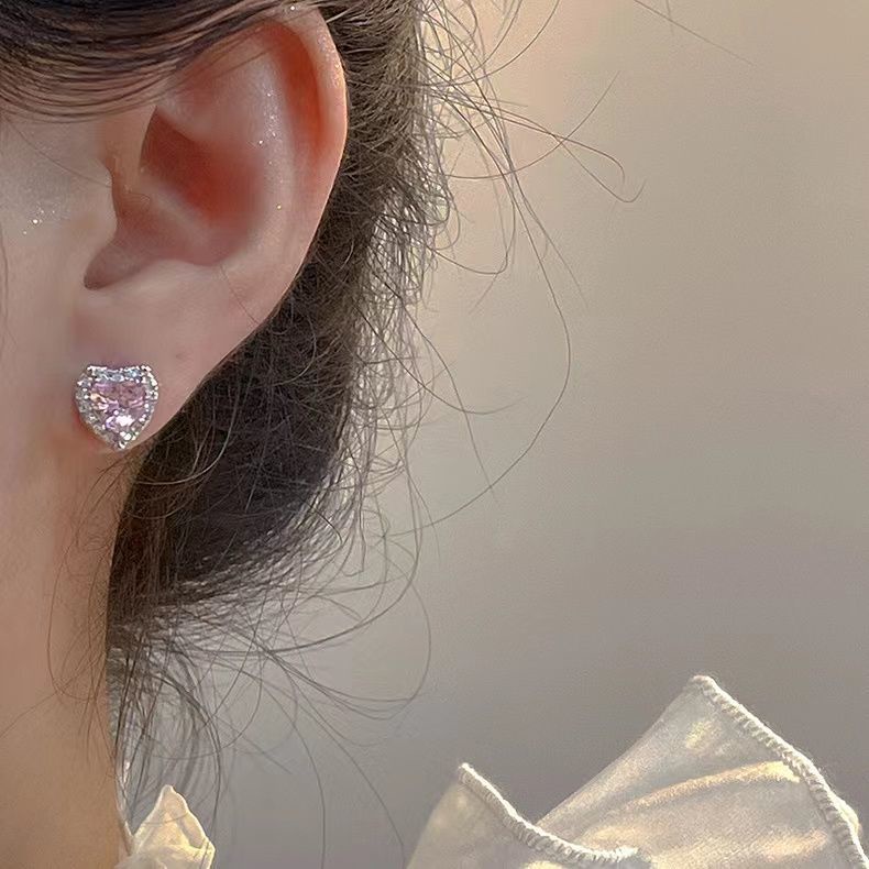 Anting Malaikat Zirkon Merah Muda Aksesoris Kepribadian Tidak Teratur Kasual