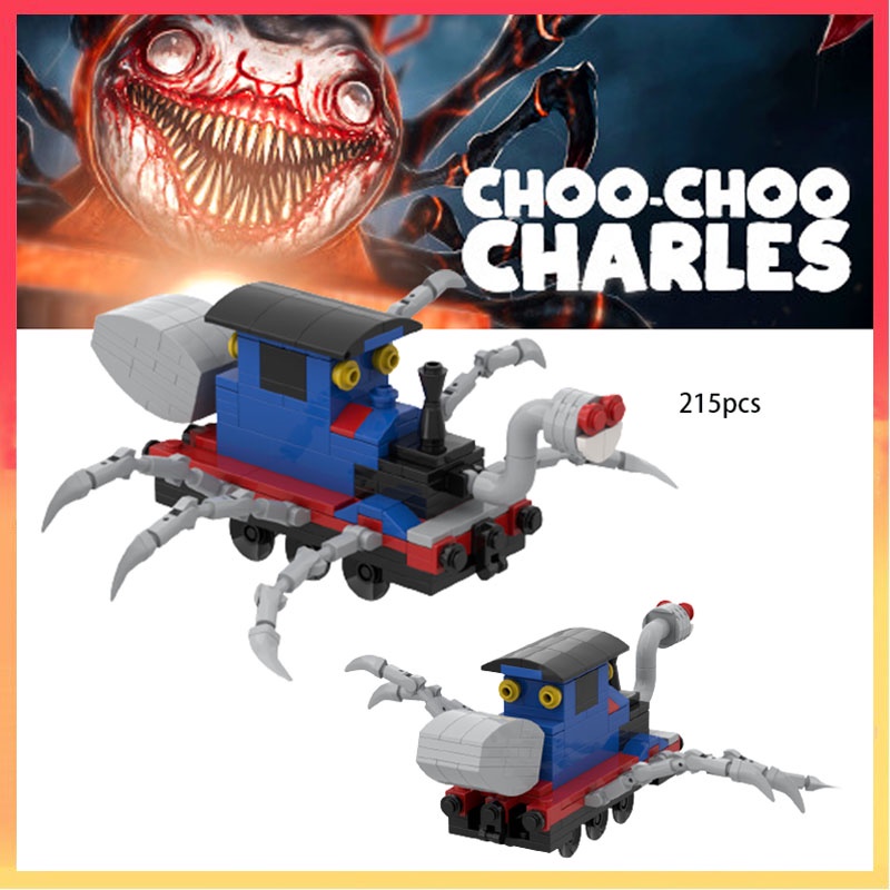 215pcs Choo-Choo Charles Spider Kereta Monster Biru Blok Bangunan Kid Horror Mainan