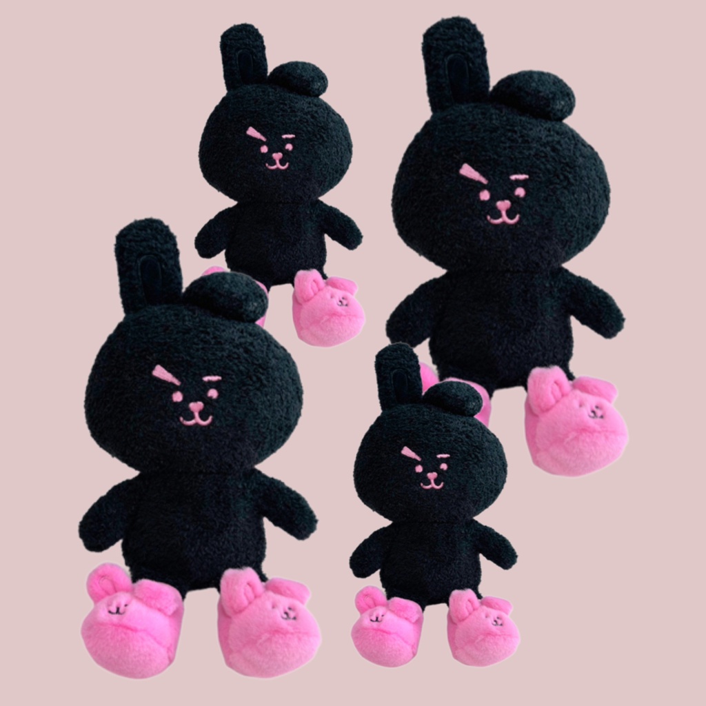 Mainan Plush Kelinci Hitam Dan Pink Menggemaskan Dengan Isian Katun Pp 29cm