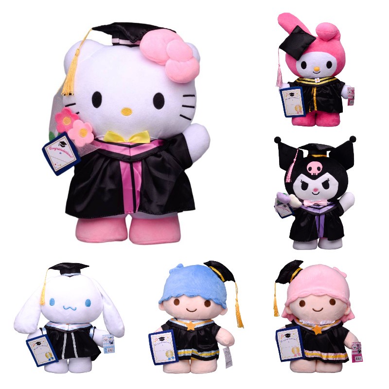 Lovely Sanrio Kuroomi And Melody Plushies In Graduation Attire Lembut Dan Cuddly Mainan Tinggi 35cm