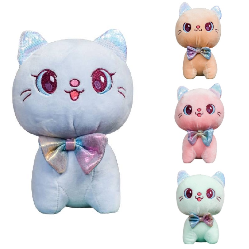 Boneka Kucing Plush Lucu Dan Kreatif, Cocok Untuk Gifting, Dibuat Dengan Bulu Pendek Dan Isian Katun Pp, Tersedia Banyak Warna Tinggi 23cm