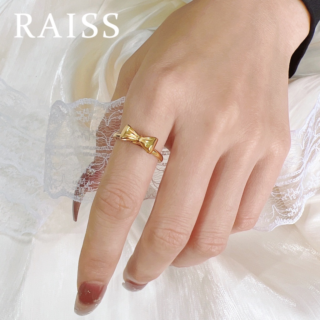 Cincin Titanium Pita Pendek Gold Cincin Emas Busur Titanium Wanita Gold Anti Karat Emas 18K Dewasa Couple Ring Tidak Luntur Aksesoris Logam