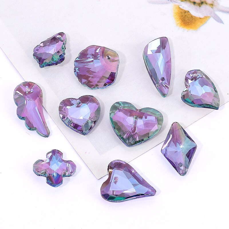 Ab Warna Kristal Liontin Manik-Manik Multi -Bentuk Kaca Pesona Manik-Manik Perhiasan Permata Batu Untuk Membuat Perhiasan Perlengkapan DIY Anting