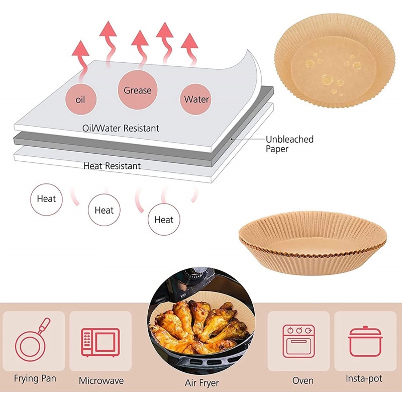 100 Pcs Air Fryer Kertas Sekali Pakai Liner Baking Oilproof Parchment Paper Rumah Tangga Penyerap Minyak Barbekyu Piring Oven Makanan Panci Dapur