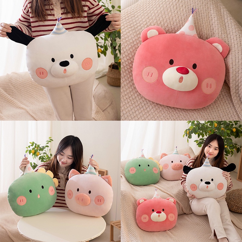 Bantal Pesta Cozy Dan Fluffy Plush Doll Pink Pig, Dinosaurus Hijau, Anjing Putih, Dan Beruang Merah 45cm