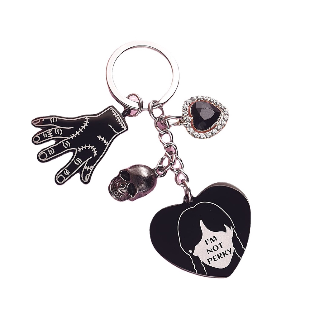 The Addams Family Wednesday Fan Keychain Gantungan Kunci Liontin Hitam Zinc Alloy